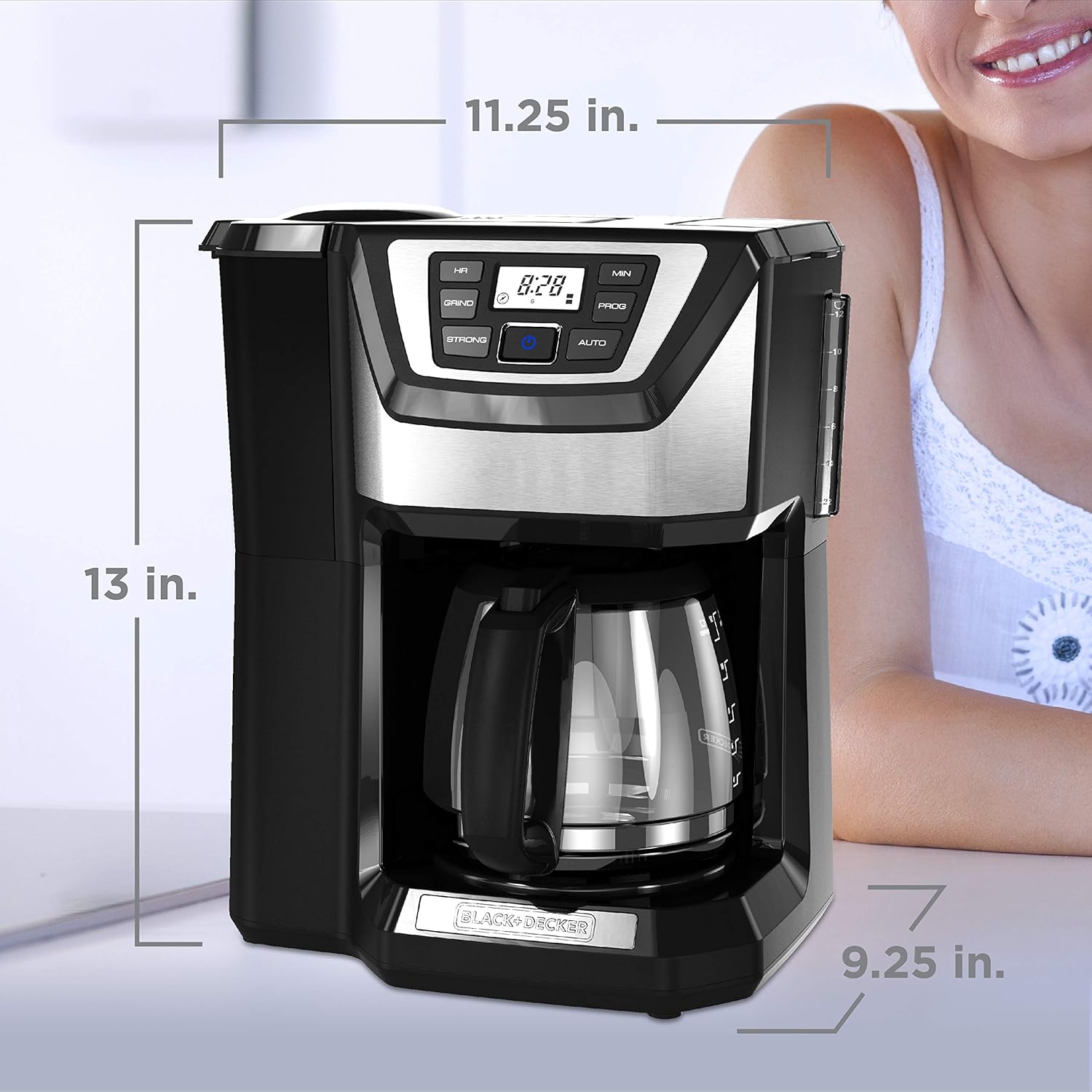 BLACK DECKER 12-Cup Mill and Brew Coffe Maker, CM5000B, 24-Hour Programble, Built-in Grinder, Sneak-A-Cup, Permanent Washable Fitler · v2