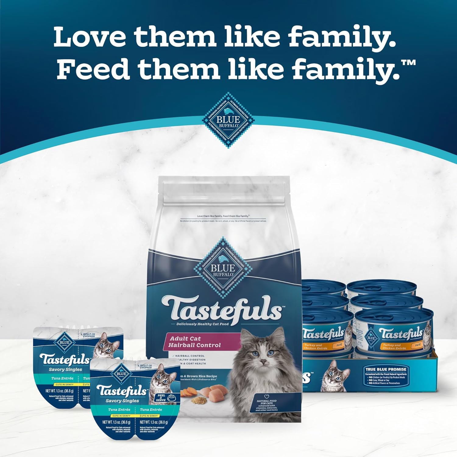 Alimento seco para gatos Blue Buffalo Tastefuls Adult Ball Care, fabricado en los Estados Unidos con ingredientes naturales, receta de arroz integral con pollo, 3 libras Bolsa