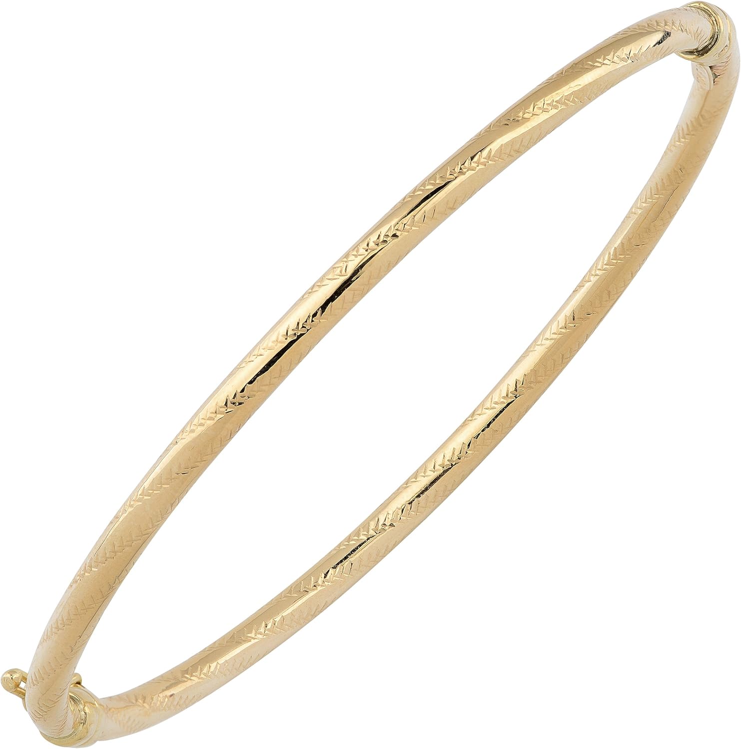 Kooljewelry 10k Yellow Gold 3 mm High Polish and Diamond-cut Finish Bangle Bracelet