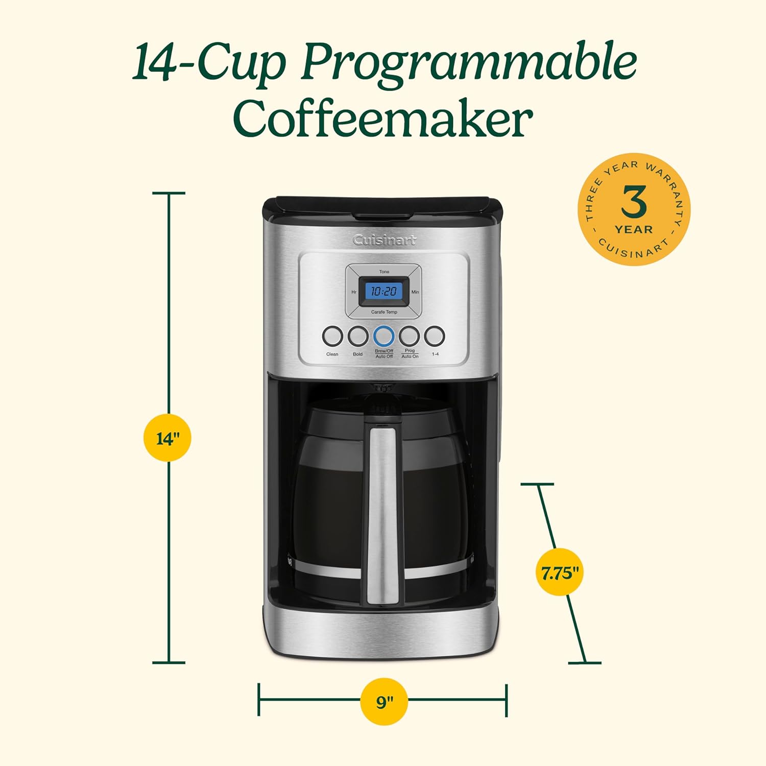 Cuisinart Coffee Maker, 14-Cup Glass Carafe, Fully Automatic for Brew Strength Control 1-4 Cup Setting, Stainless Steel, DCC-3200P1 · v2