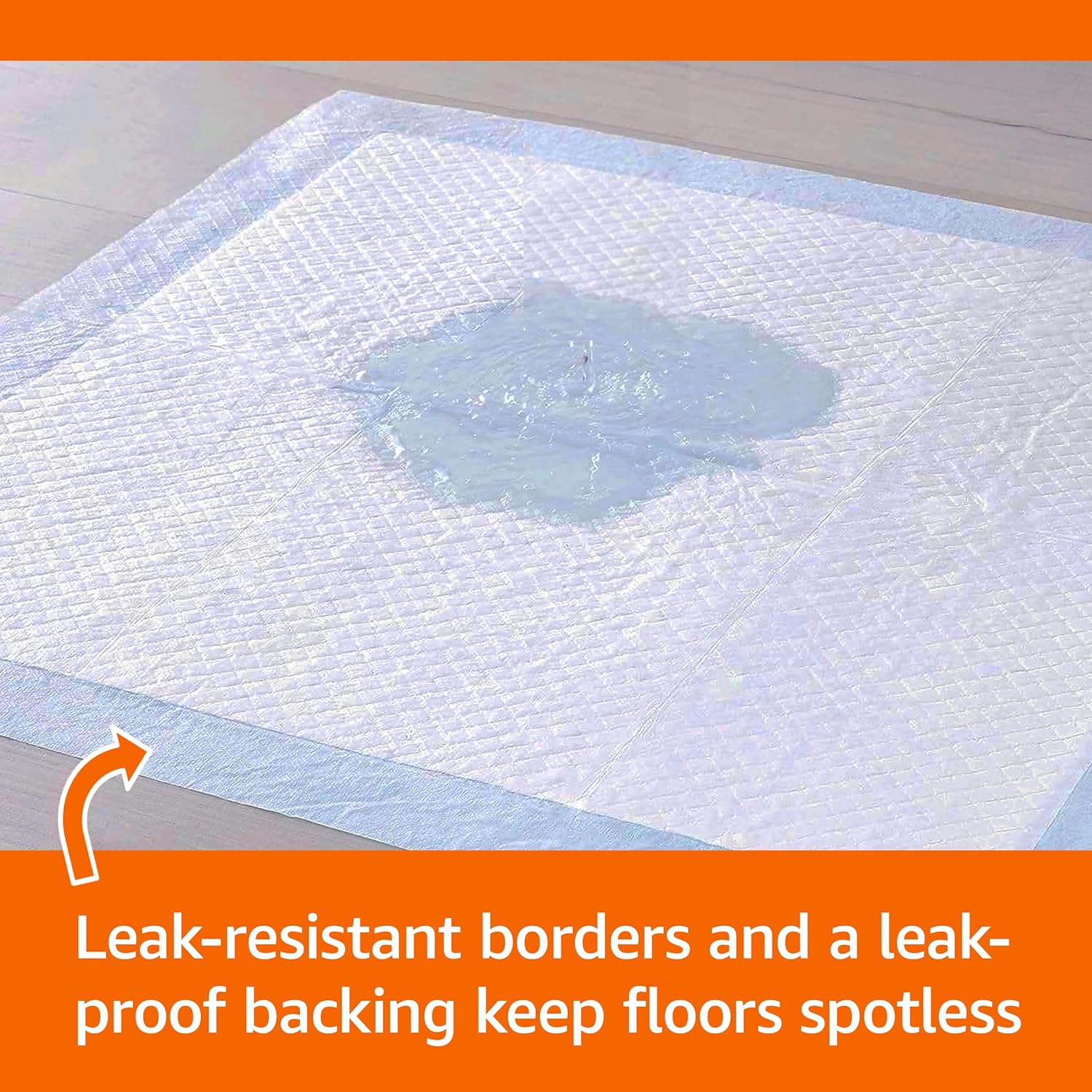 Amazon Basics Dog and Puppy Pee Pads with Leak-Proof Quick-Dry Design for Potty Training, Standard Absorbency, Regular Size, 22 x 22 Inches, Pack of 100, Blue  White