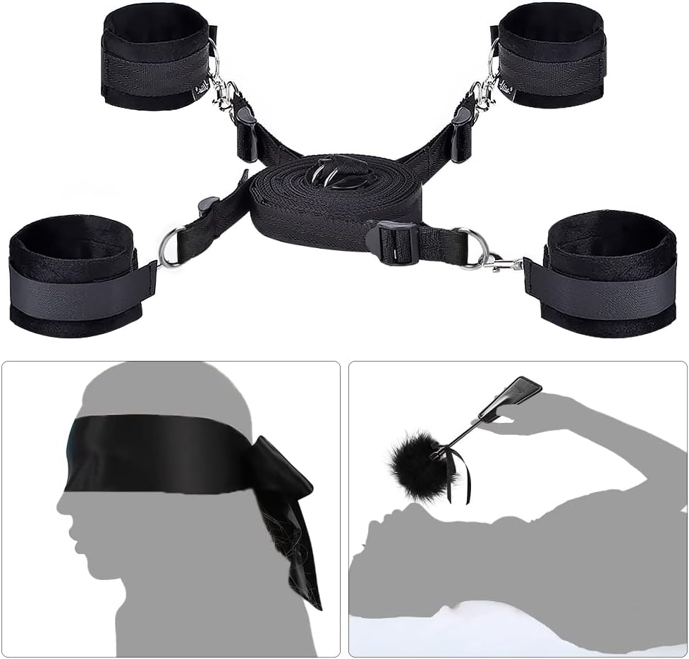 Sex Bondage BDSM Kit UTIMI Zestaw ograniczeń Zabawki erotyczne z mankietami do rąk Mankiet na kostkę Bondage Collection Wzmacniacz z opaską na oczy; Tickler w zestawie
