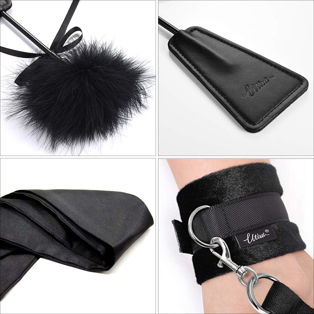 Sex Bondage BDSM Kit UTIMI Zestaw ograniczeń Zabawki erotyczne z mankietami do rąk Mankiet na kostkę Bondage Collection Wzmacniacz z opaską na oczy; Tickler w zestawie