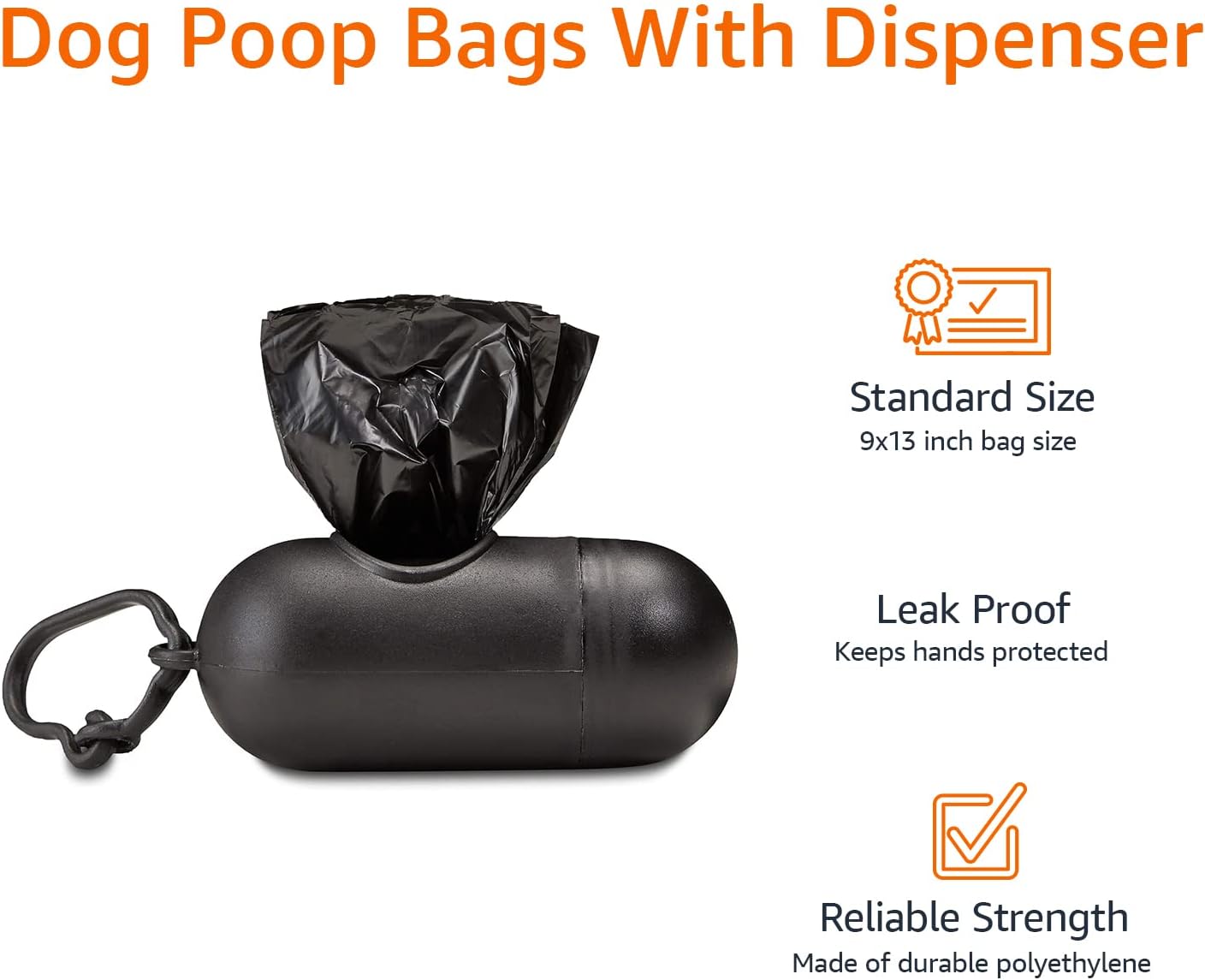 Amazon Basics Dog Poop Leak Proof Bags with Dispenser and Leash Clip, Unscented, 900 Count, 60 Pack of 15, Black, 13 Inch x 9 Inch