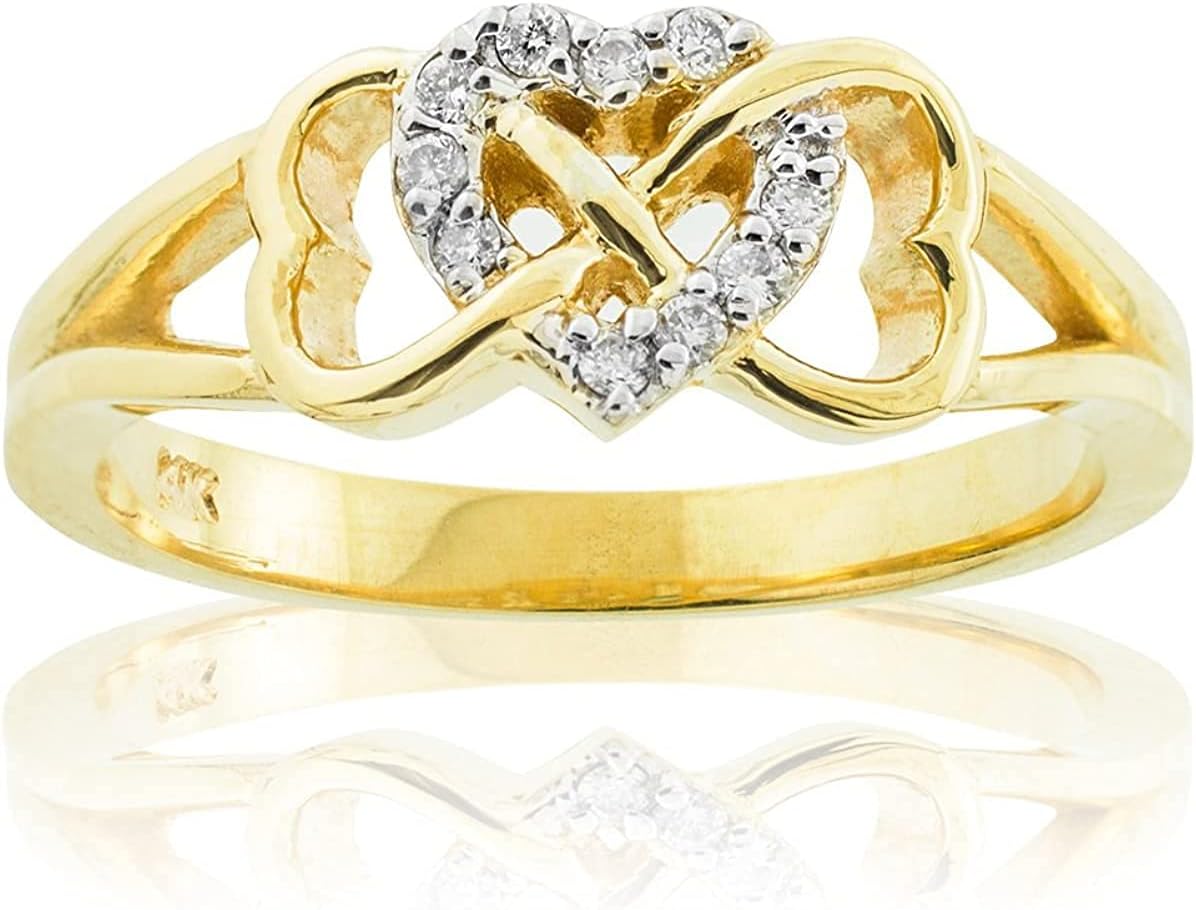 10K Yellow Gold 1/15 Cttw Diamond Accented Triple Heart Infinity Celtic Knot Band Engagement Ring (J-K Color, I1-I2 Clarity) · v2
