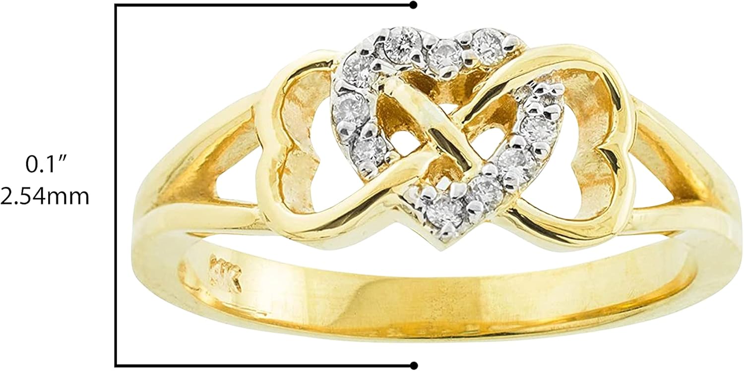 10K Yellow Gold 1/15 Cttw Diamond Accented Triple Heart Infinity Celtic Knot Band Engagement Ring (J-K Color, I1-I2 Clarity) · v2