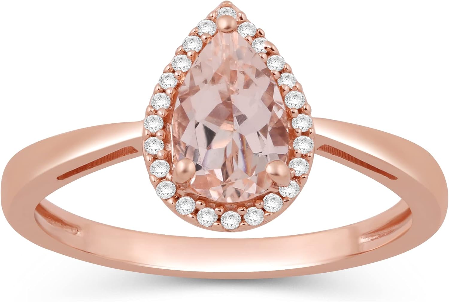 Jewelili 10K White or Rose Gold 8x5 MM Pear Shape Aquamarine or Morganite with Natural White Round Diamond Accent Halo Ring Size 6, 7  8 · v2