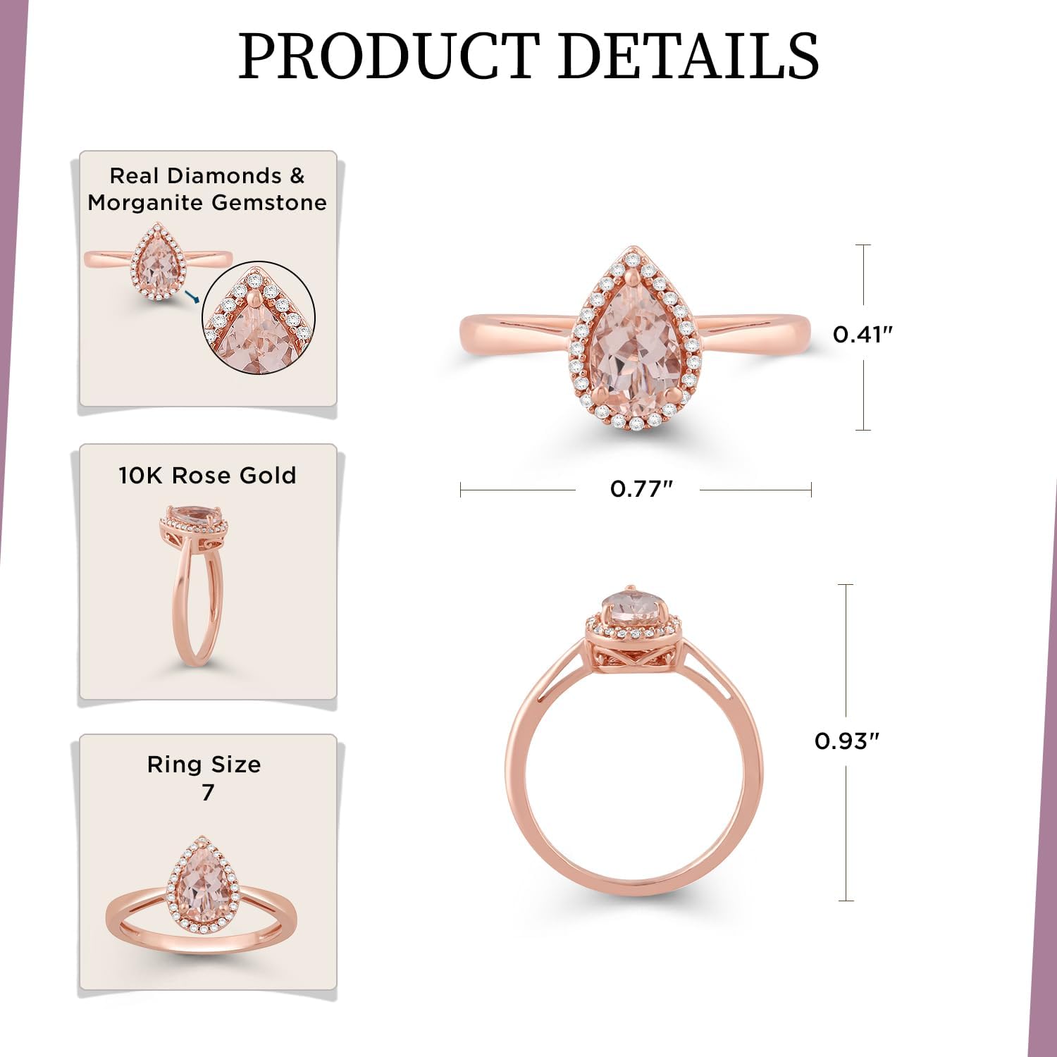 Jewelili 10K White or Rose Gold 8x5 MM Pear Shape Aquamarine or Morganite with Natural White Round Diamond Accent Halo Ring Size 6, 7  8 · v2