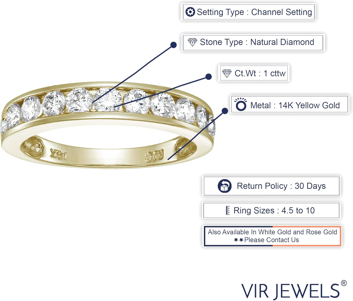 1 cttw Diamond Wedding Anniversary Band for Women Half Eternity Diamond Engagement Ring 14K Yellow Gold Channel Set Size 4.5-10 · v2