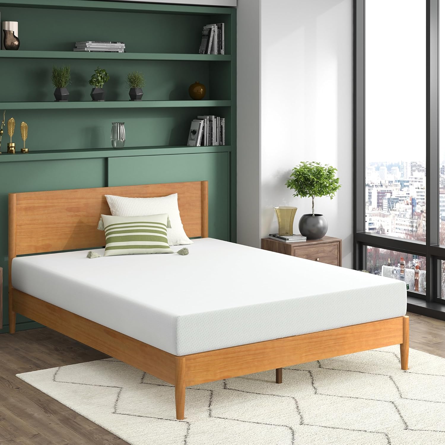 ZINUS 8 Inch Green Tea Memory Foam Mattress, Queen, Fiberglass Free, Patented Custom Contour Support, Sturdy Base Foam, CertiPUR-US Certified, Mattress in A Box, White · v2