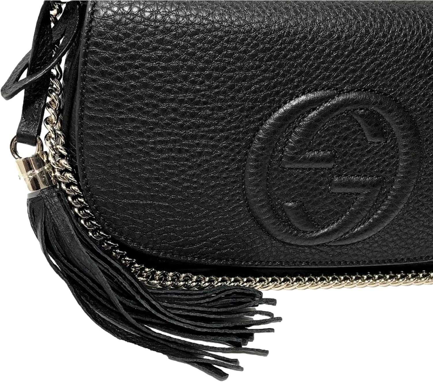Gucci Soho Leather Flap Shoulder Bag Black Gold Tassel New Authentic · v3