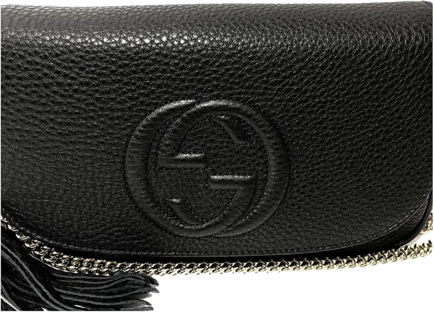 Gucci Soho Leather Flap Shoulder Bag Black Gold Tassel New Authentic · v3