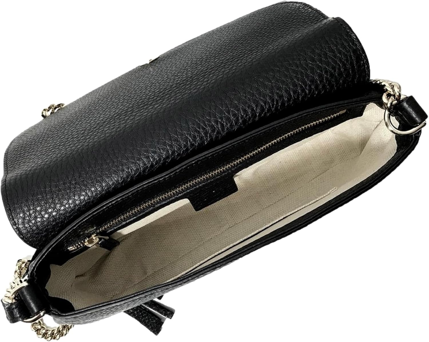 Gucci Soho Leather Flap Shoulder Bag Black Gold Tassel New Authentic · v3