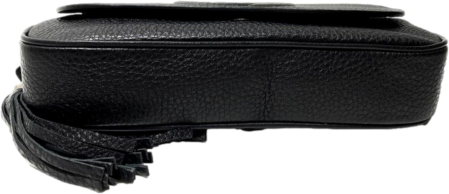 Gucci Soho Leather Flap Shoulder Bag Black Gold Tassel New Authentic · v3
