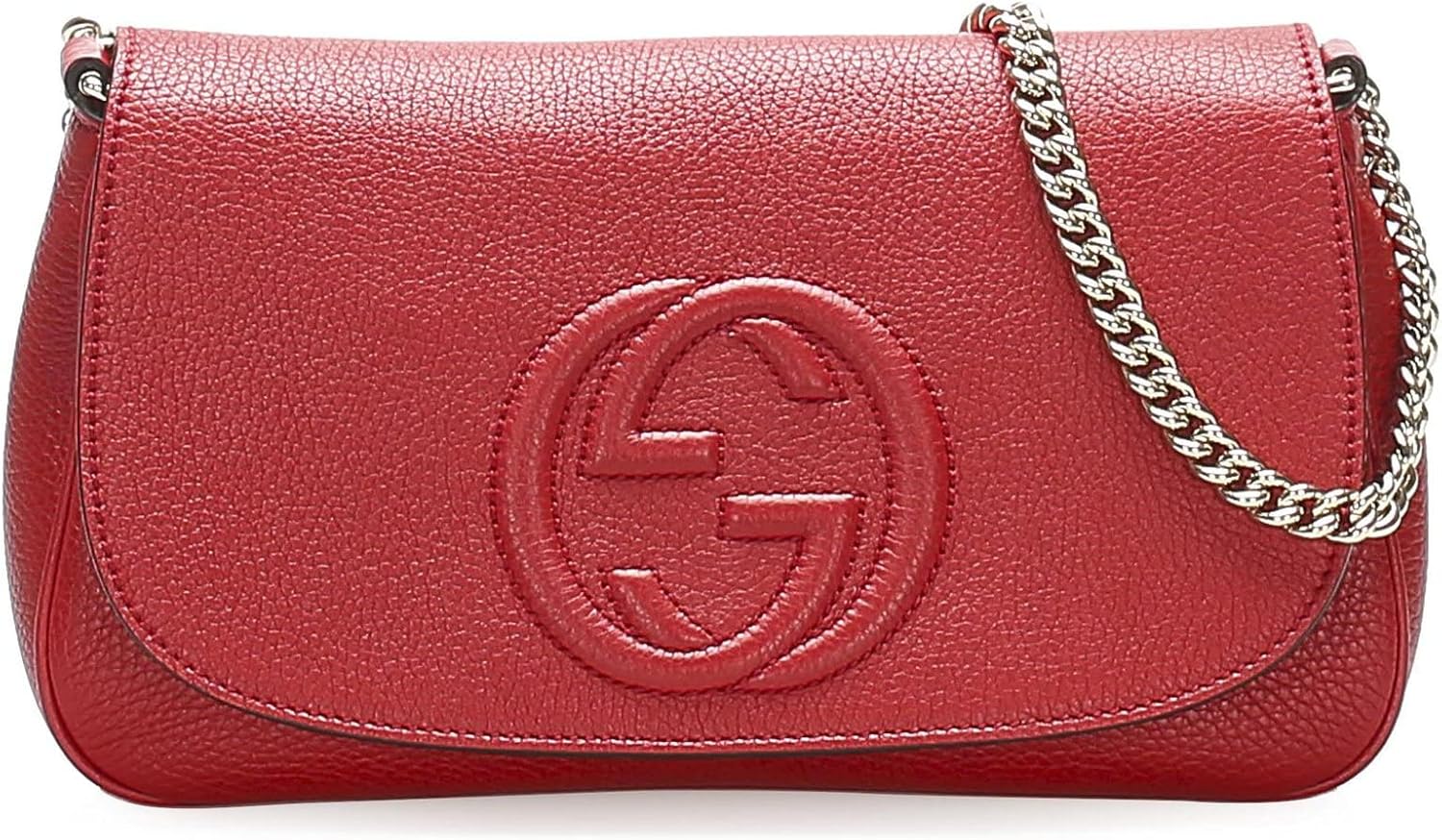 Borsa a tracolla Gucci Soho Interlocking GG in pelle rossa con catenina e patta Italia nuova