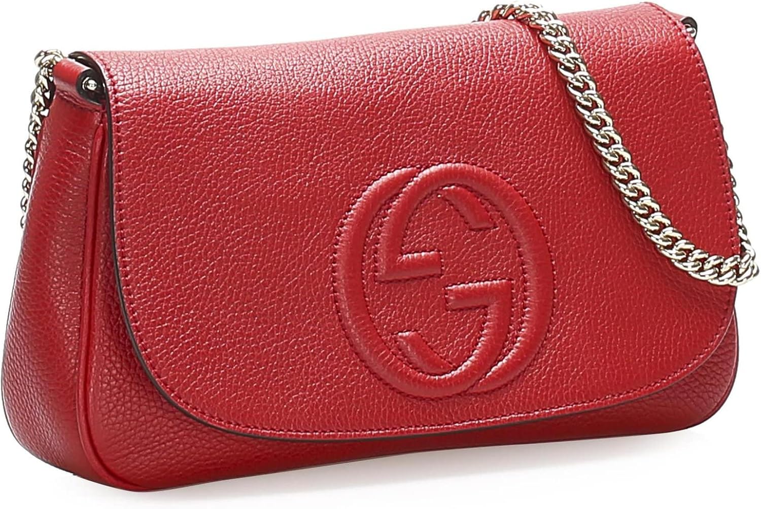 Borsa a tracolla Gucci Soho Interlocking GG in pelle rossa con catenina e patta Italia nuova