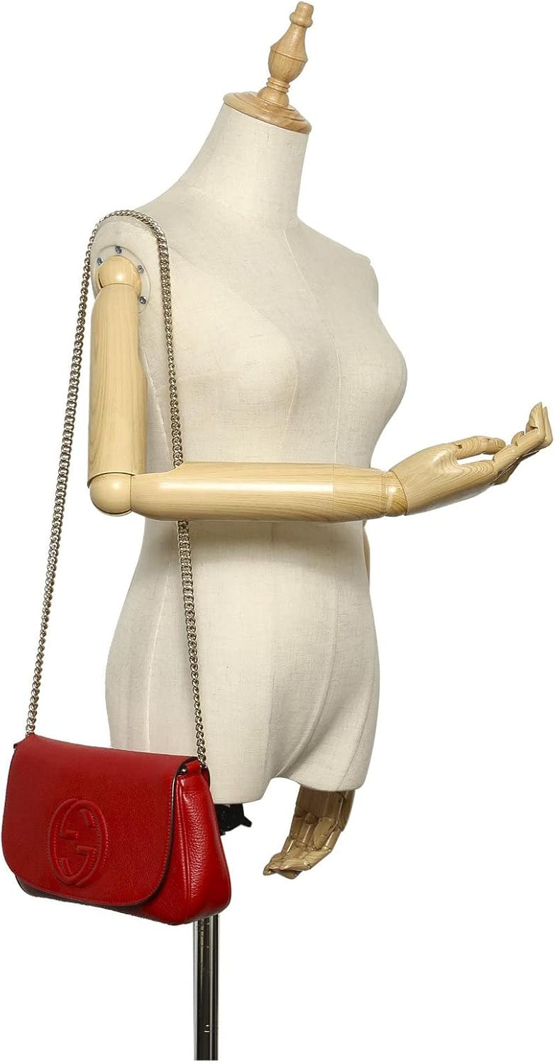 Borsa a tracolla Gucci Soho Interlocking GG in pelle rossa con catenina e patta Italia nuova