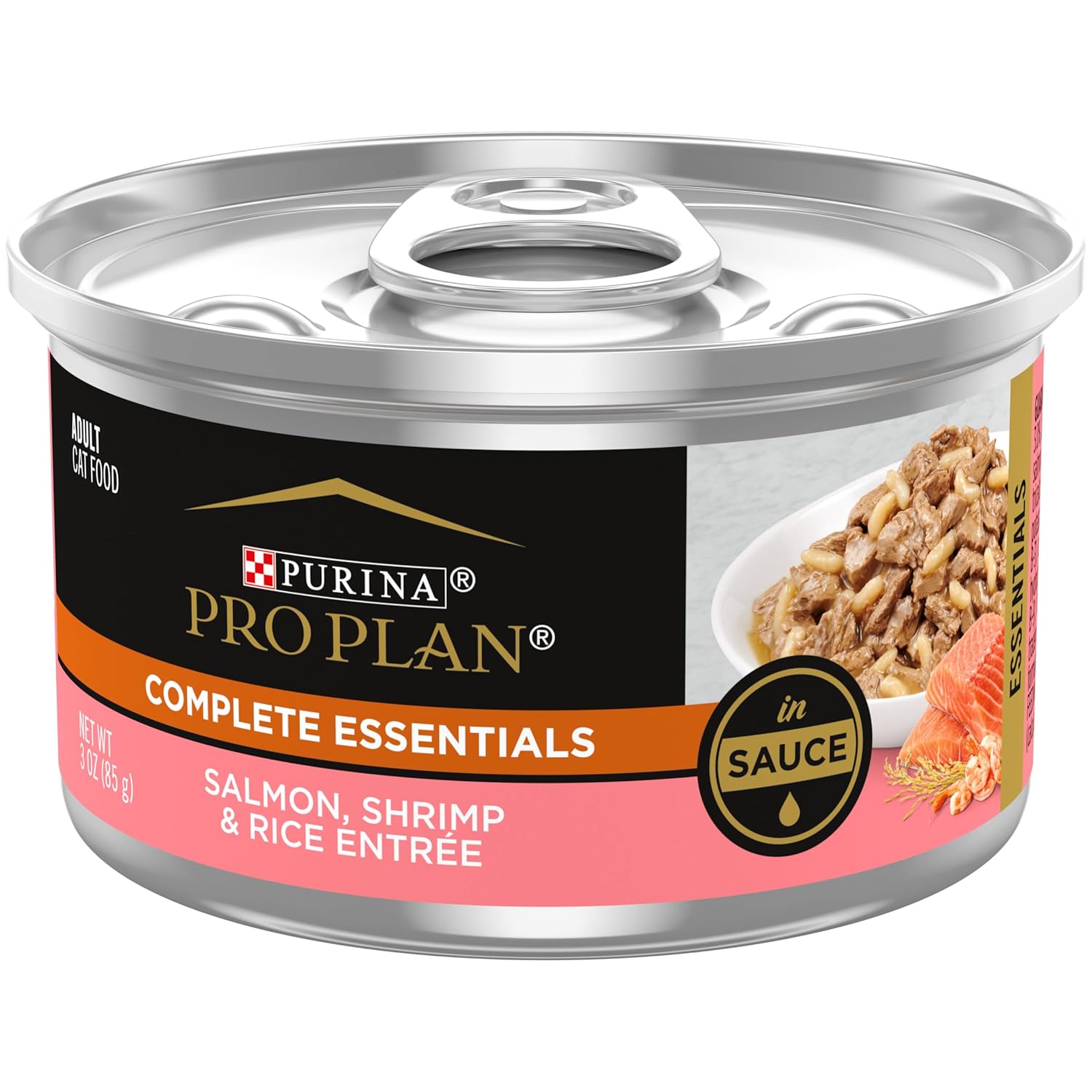 Nourriture humide Purina Pro Plan Pate, sauce pour chats, COMPLETE ESSENTIALS, saumon et crevettes, plat principal en sauce - (Lot de 24) boîtes à couvercle rétractable de 3 oz