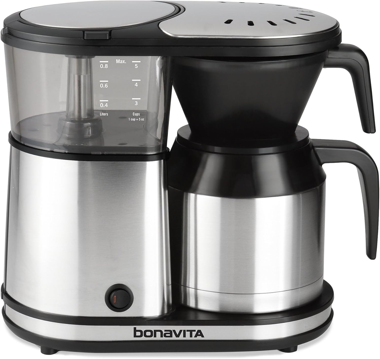 เครื่องชงกาแฟดริป Bonavita 5 ถ้วย ชงกาแฟดริปด้วยปุ่มเดียว พร้อมเหยือกเก็บความร้อนผนังสองชั้น ผ่านการรับรองจาก SCA กำลังไฟ 1,100 วัตต์ ปราศจาก BPA ปลอดภัยสำหรับเครื่องล้างจาน สเตนเลสสตีล รุ่น BV1500TS