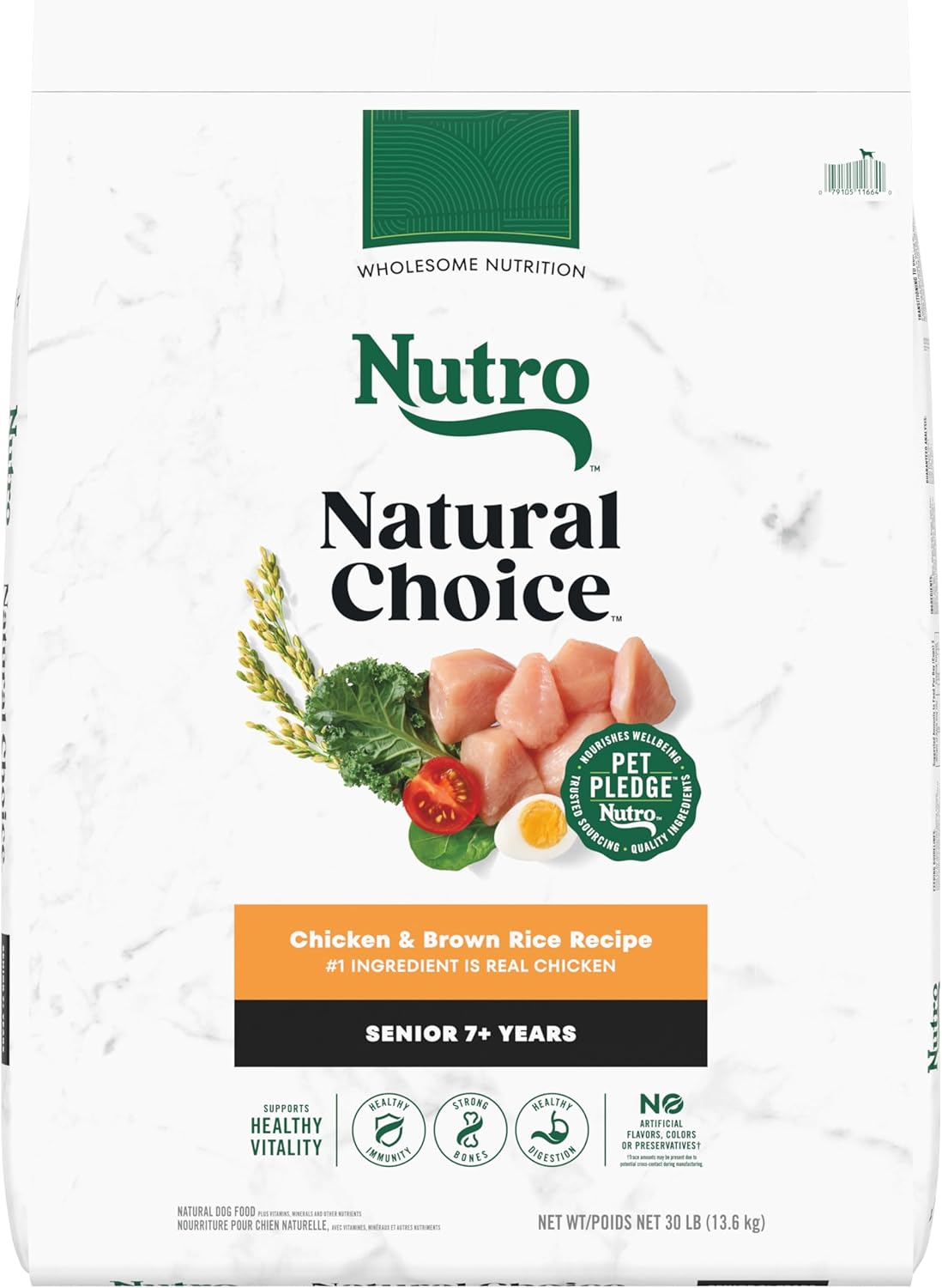 Alimento seco para perros Nutro Natural Choice Senior, receta de pollo y arroz integral, 30 libras