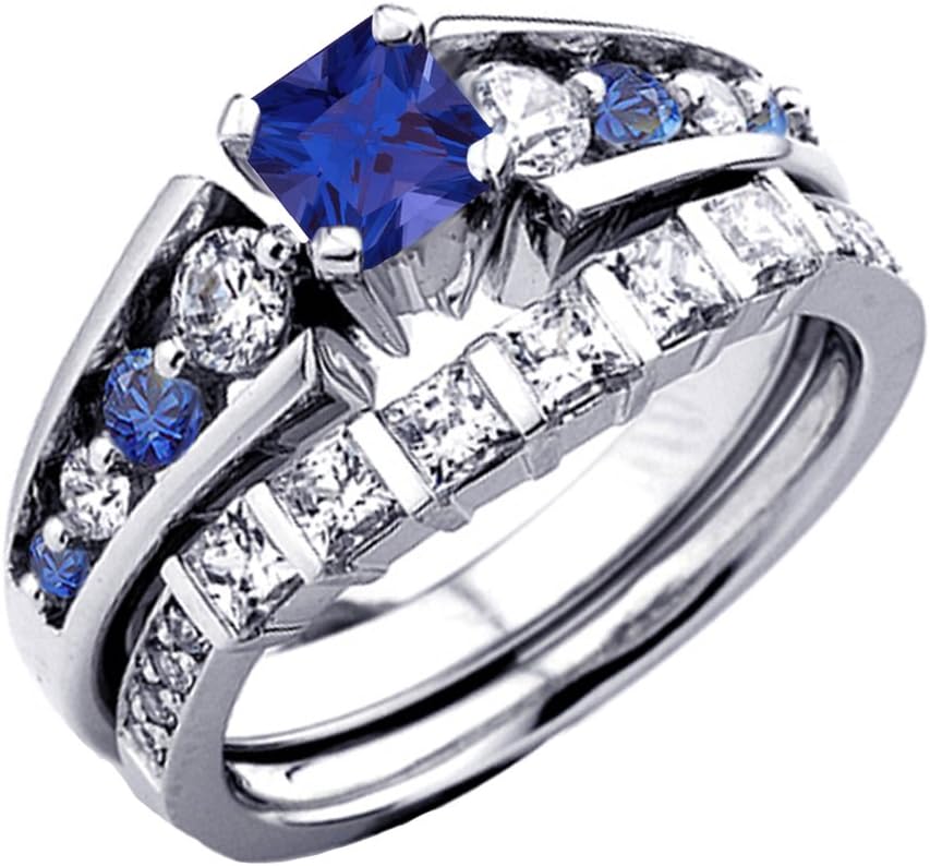 แหวนหมั้นทองคำแท้ 14K คอลเลกชัน Dazzlingrock ประดับเพชรขาวและแซฟไฟร์สีน้ำเงินสำหรับผู้หญิง