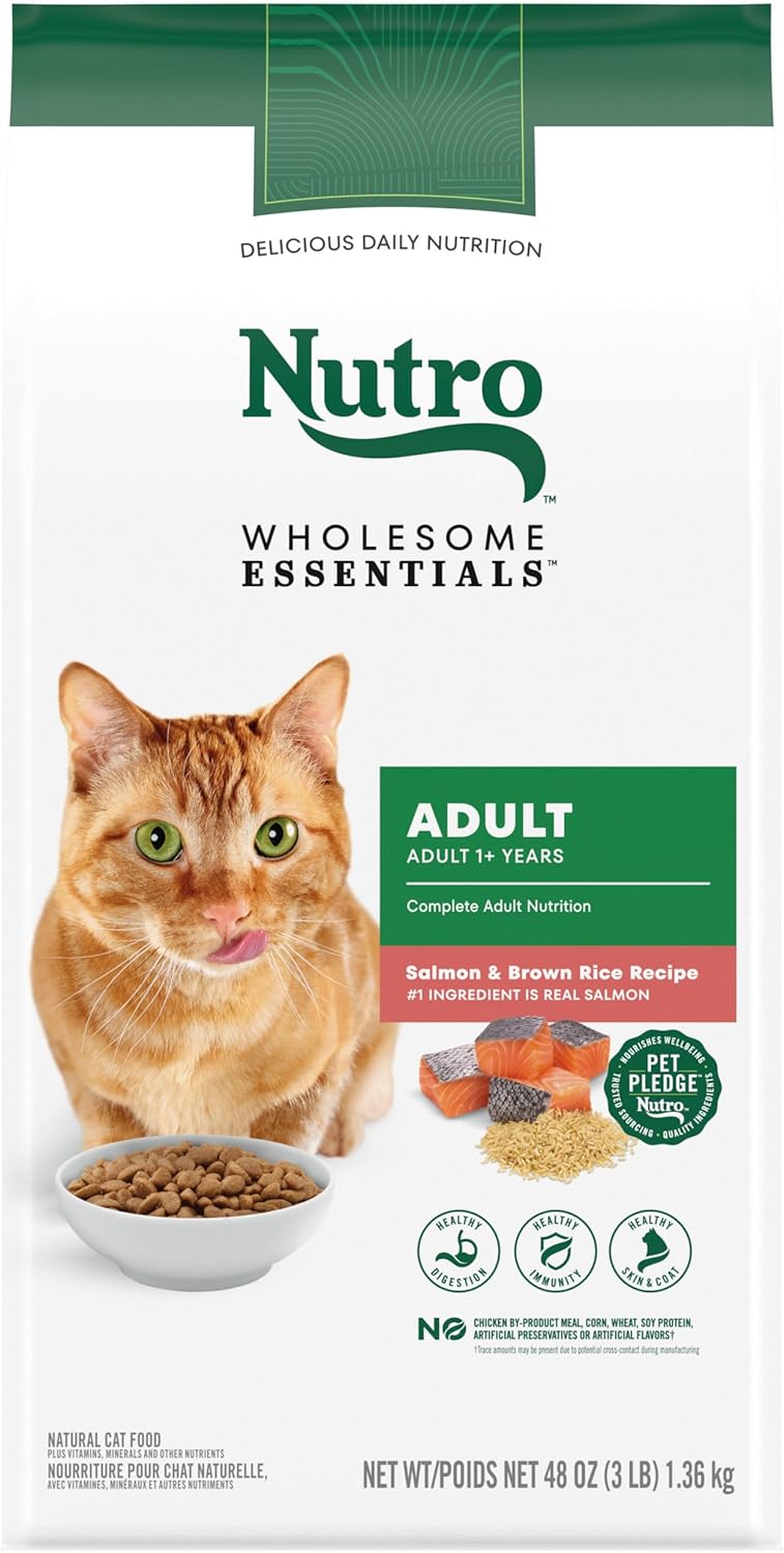 Nourriture sèche naturelle pour chats NUTRO WHOLESOME ESSENTIALS pour adultes, recette de riz brun au saumon, sac de 3 livres