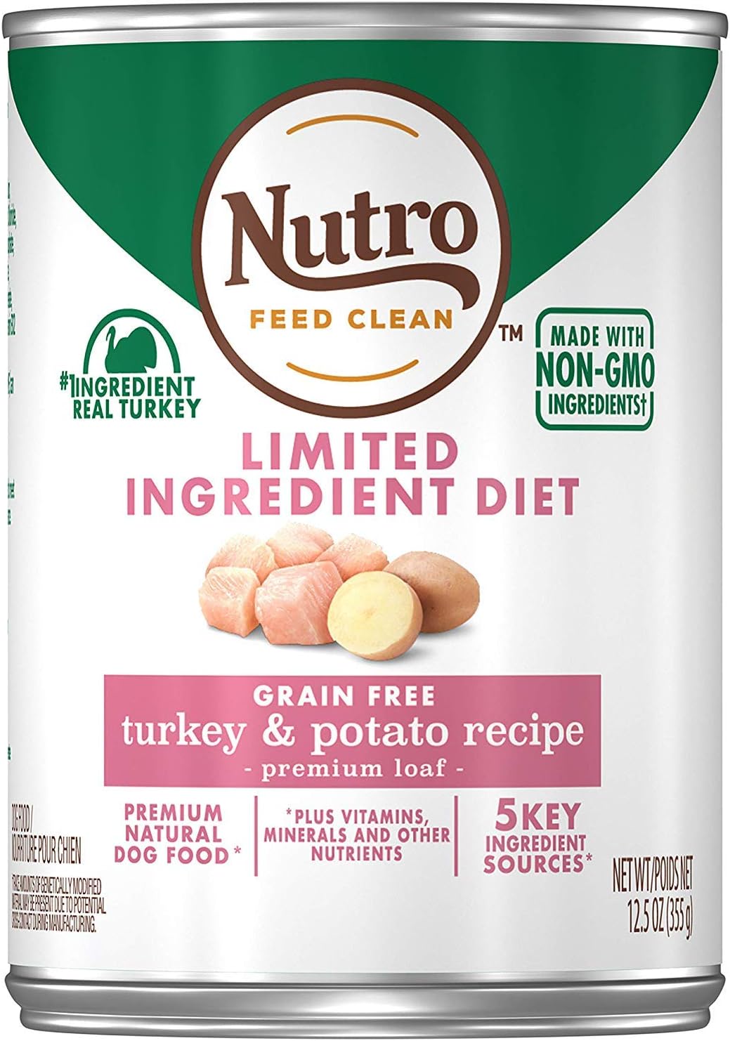 NUTRO Limited Ingredient Diet Adult Canned Soft Wet Dog Food Premium Loaf Turkey Potato Recipe, 12.5 온스(12팩)