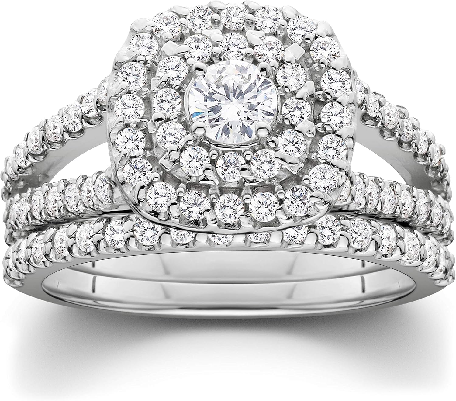 1 1/10ct Cushion Halo Diamond Engagement Wedding Ring Set 10K White Gold Carat · v2