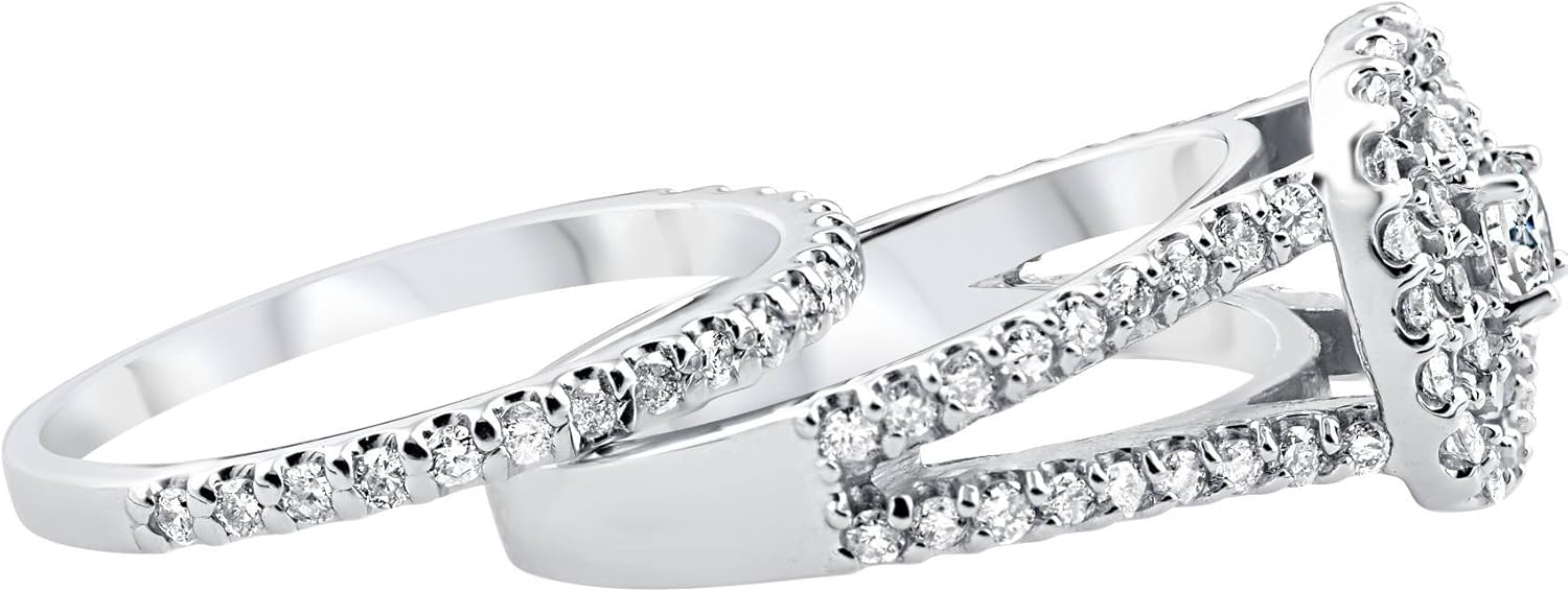 1 1/10ct Cushion Halo Diamond Engagement Wedding Ring Set 10K White Gold Carat · v2