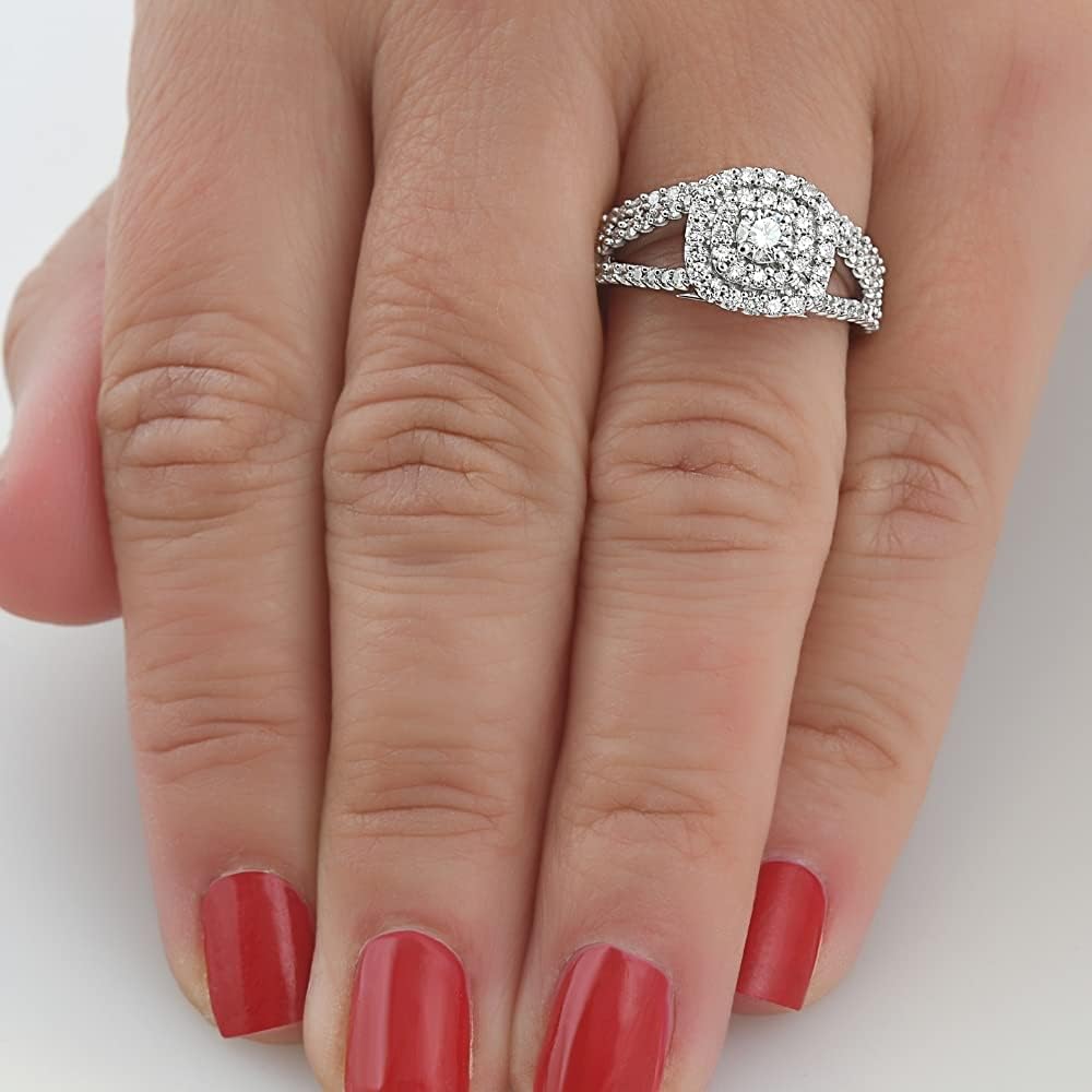 1 1/10ct Cushion Halo Diamond Engagement Wedding Ring Set 10K White Gold Carat · v2