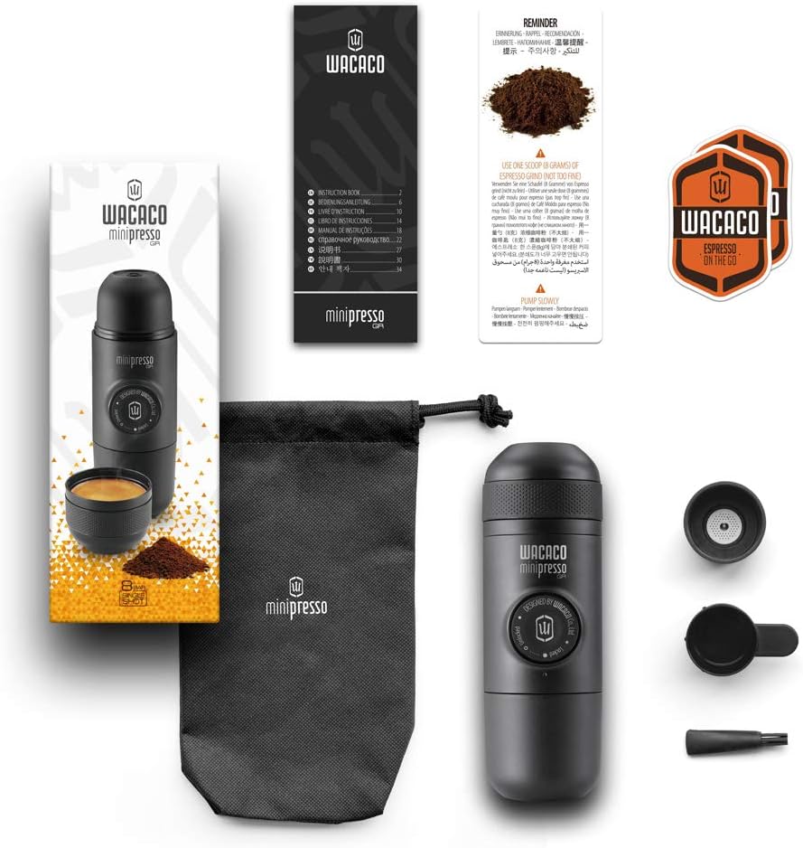 WACACO Minipresso GR เครื่องชงกาแฟเอสเพรสโซพกพา เครื่องชงกาแฟแบบบด เครื่องชงกาแฟแบบใช้มือ อุปกรณ์เดินทาง ควบคุมด้วยมือ เหมาะสำหรับการตั้งแคมป์