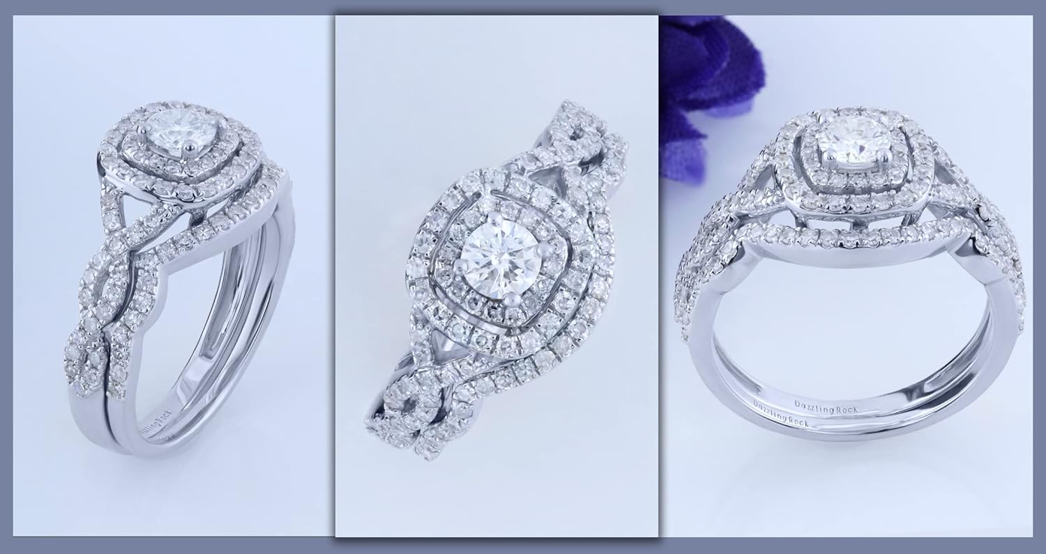 แหวนหมั้นทรงเบาะทรง Halo ประดับเพชรสีขาวทรงกลม 1.00 กะรัตจากคอลเลกชัน Dazzlingrock สำหรับผู้หญิงในทองคำแท้ 14K