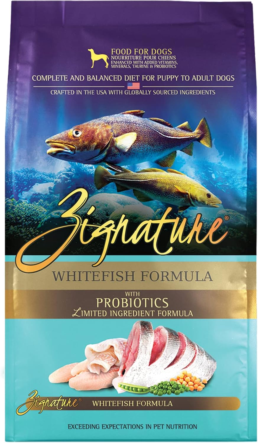 Alimento seco para perros Zignature Whitefish con fórmula de ingredientes limitados, 25 libras