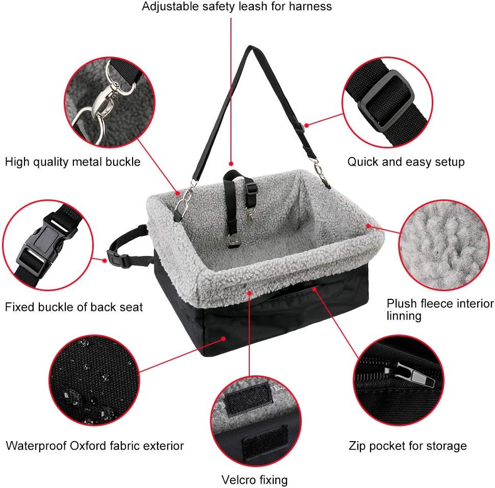 Deluxe Dog Car Seat Fits Pets up to 20lbs, Dog Booster Seat, Padded Cushioning, Adjustable Straps, Metal Frame Encasing, Installs in Seconds, Collapsible Canvas and Easy to Clean