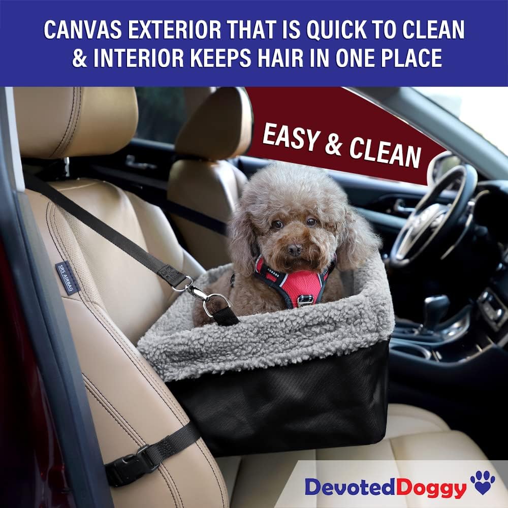 Deluxe Dog Car Seat Fits Pets up to 20lbs, Dog Booster Seat, Padded Cushioning, Adjustable Straps, Metal Frame Encasing, Installs in Seconds, Collapsible Canvas and Easy to Clean
