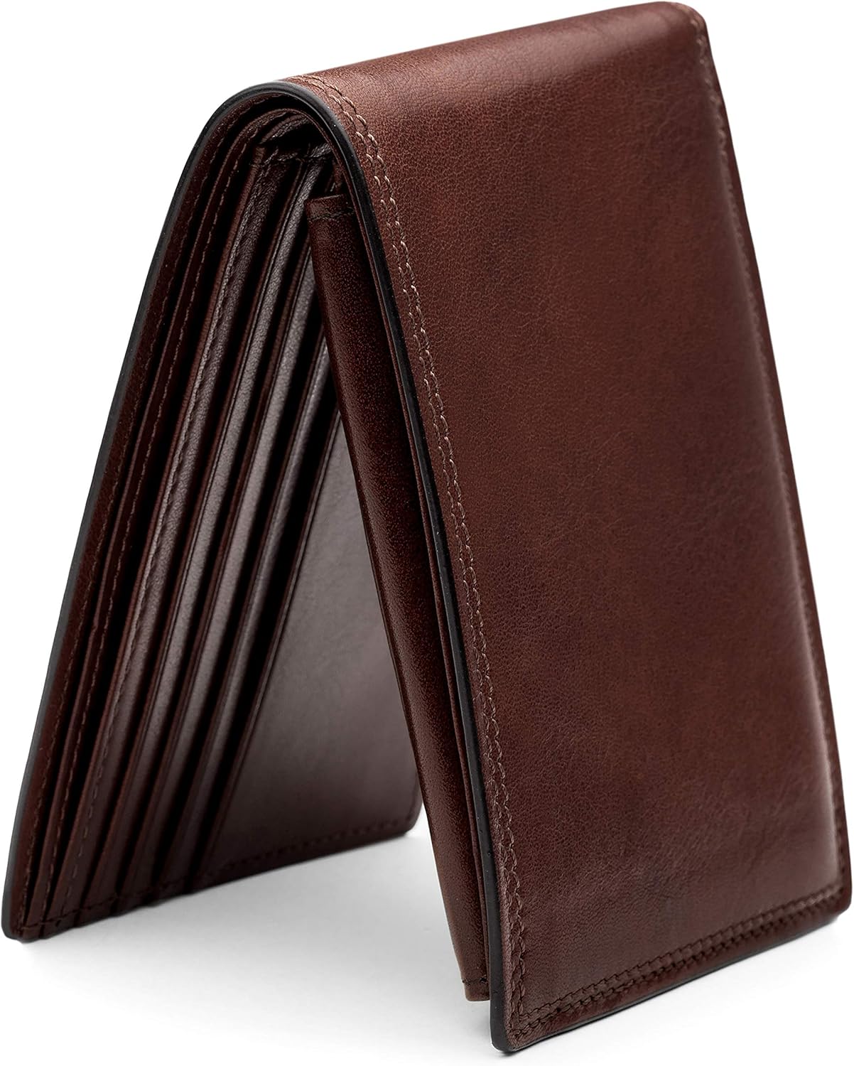 Bosca Mens Leather Wallet with Removable ID Passcase - Dolce Italian leather Wallet for Men 8 Card Slots, Bifold Design, Hand-Stitched Detailing, Polished Finish, Dark Brown · v3