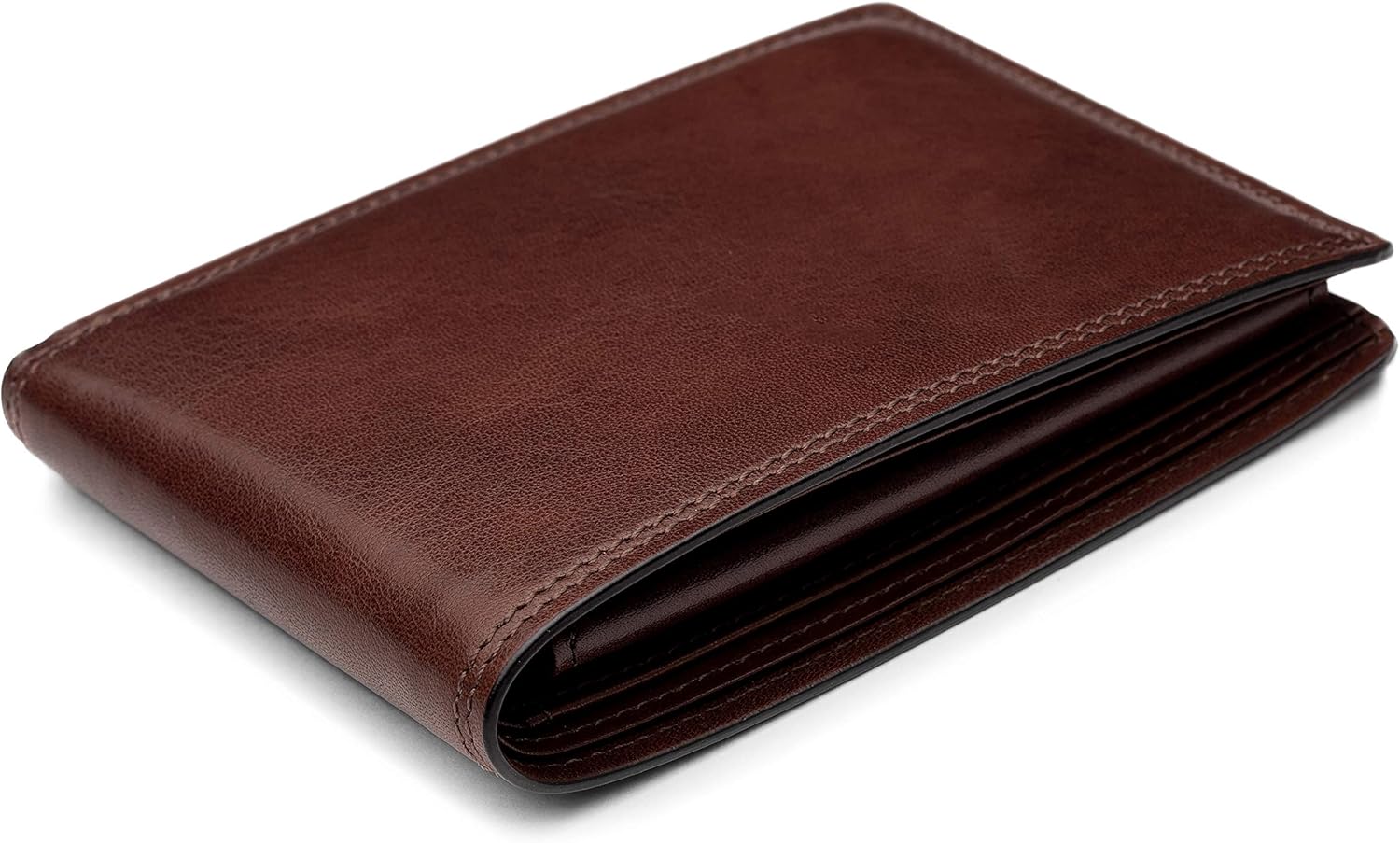 Bosca Mens Leather Wallet with Removable ID Passcase - Dolce Italian leather Wallet for Men 8 Card Slots, Bifold Design, Hand-Stitched Detailing, Polished Finish, Dark Brown · v3