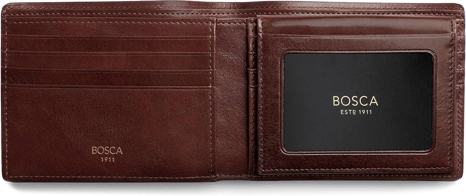 Bosca Mens Leather Wallet with Removable ID Passcase - Dolce Italian leather Wallet for Men 8 Card Slots, Bifold Design, Hand-Stitched Detailing, Polished Finish, Dark Brown · v3