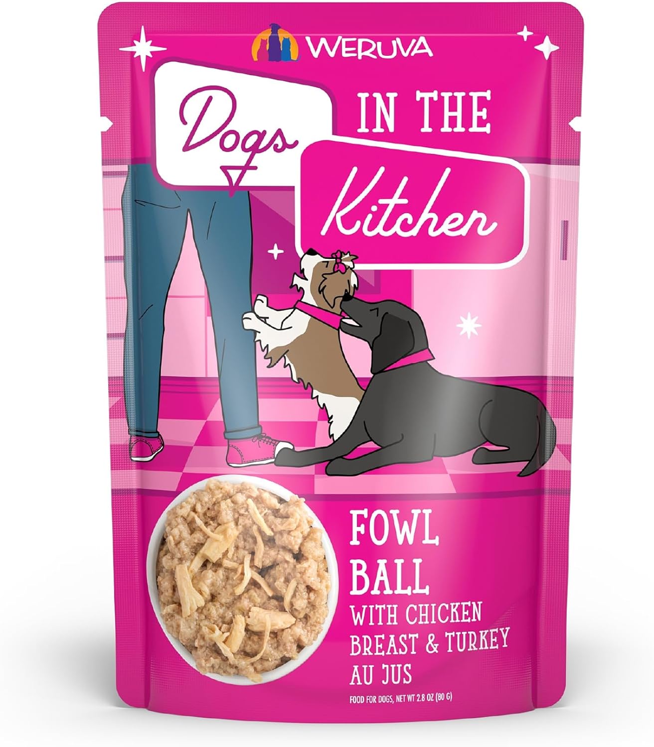 Weruva Dogs in The Kitchen, Fowl Ball with Chicken Breast  Turkey Au Jus Dog Food, 2.8oz Pouch (Pack of 12) · v2