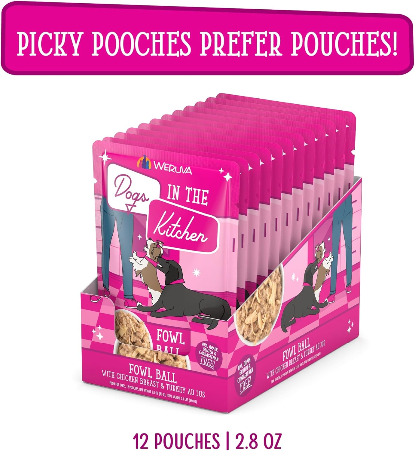 Weruva Dogs in The Kitchen, Fowl Ball with Chicken Breast  Turkey Au Jus Dog Food, 2.8oz Pouch (Pack of 12) · v2