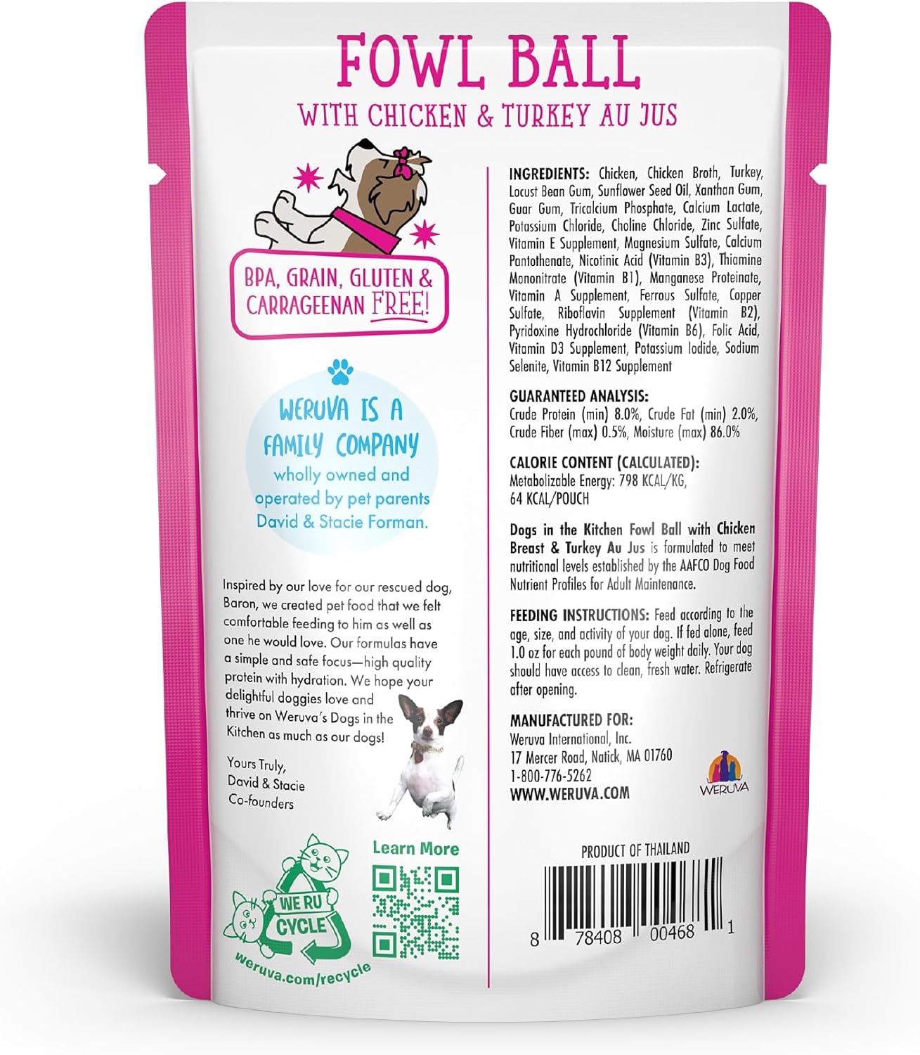 Weruva Dogs in The Kitchen, Fowl Ball with Chicken Breast  Turkey Au Jus Dog Food, 2.8oz Pouch (Pack of 12) · v2