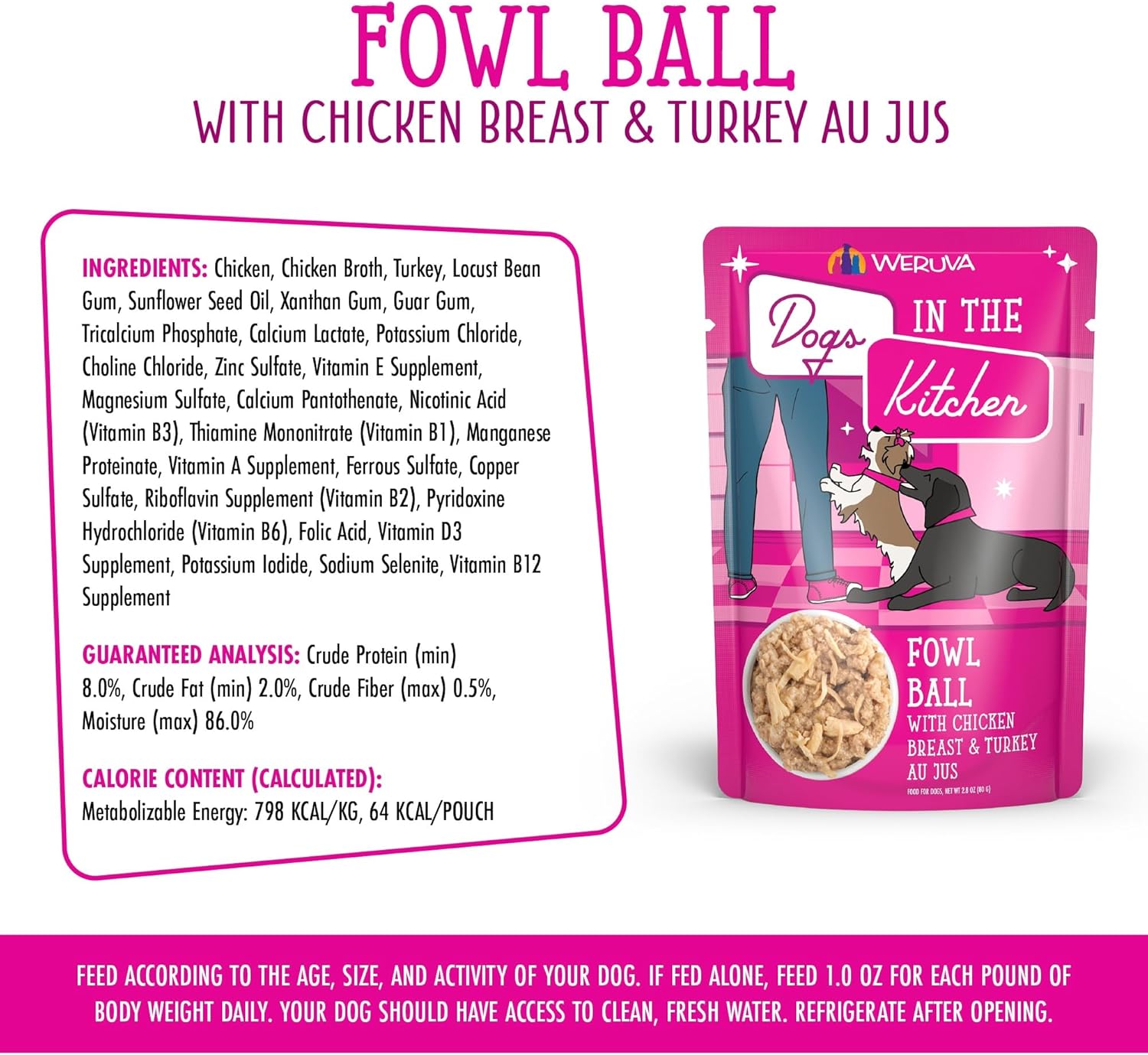 Weruva Dogs in The Kitchen, Fowl Ball with Chicken Breast  Turkey Au Jus Dog Food, 2.8oz Pouch (Pack of 12) · v2