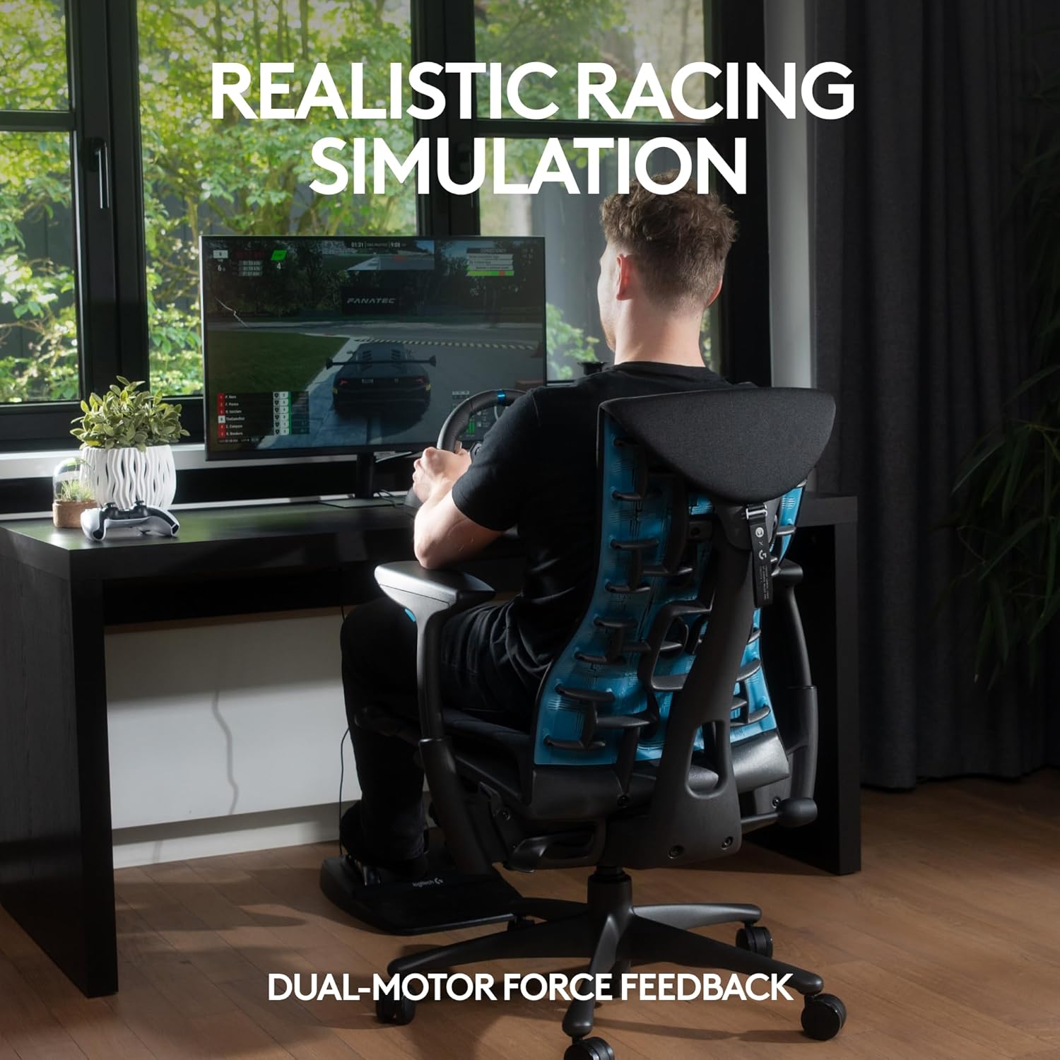 Volant et pédales de sol Logitech G29 Driving Force Racing, Real Force Feedback, palettes de changement de vitesse en acier inoxydable, housse de volant en cuir pour PS5, PS4, PC, Mac, Noir