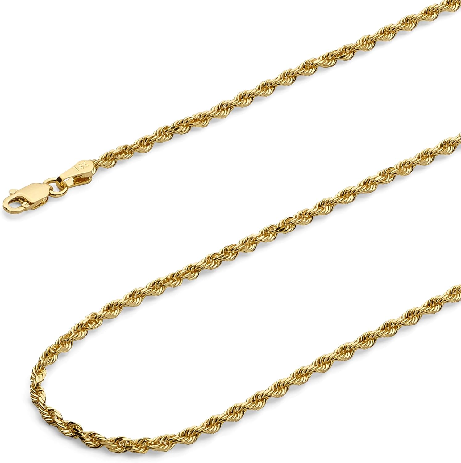 Collana a catena in vero oro giallo massiccio 14k da 2 mm con taglio diamantato con chiusura a moschettone