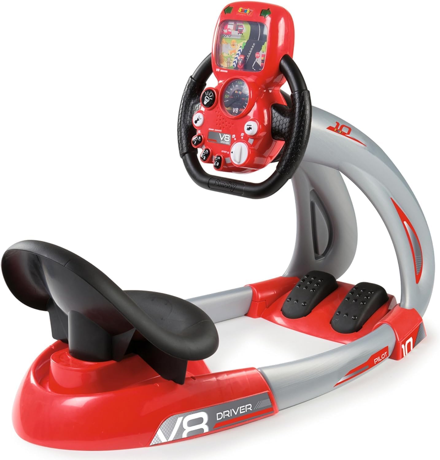 Smoby: V8 Driver, Kids Can Play and Develop Real Life Skills, Features Includes Back Lit Screen, Real Sounds and Mechanical Pedals, for Ages 3 and up · v8