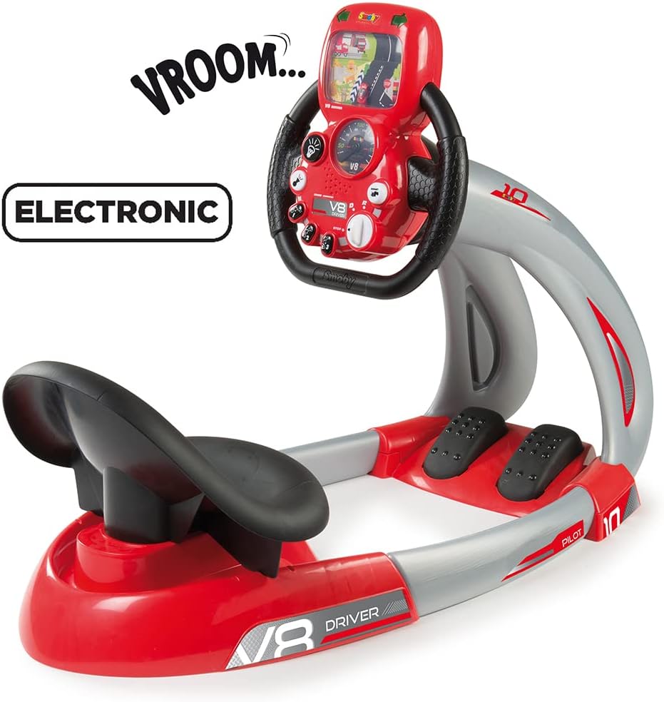 Smoby: V8 Driver, Kids Can Play and Develop Real Life Skills, Features Includes Back Lit Screen, Real Sounds and Mechanical Pedals, for Ages 3 and up · v8