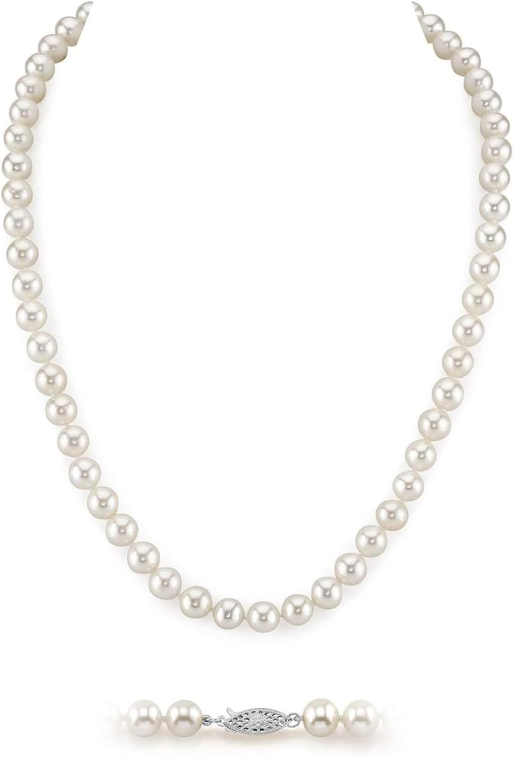 The Pearl Source Halskette mit echten Perlen in AAA-Qualität, runde weiße Süßwasser-Zuchtperlen | Verschlussperlen aus 14 Karat vergoldetem Sterlingsilber als Geschenk für Weihnachten, Feiertage und Jahrestage