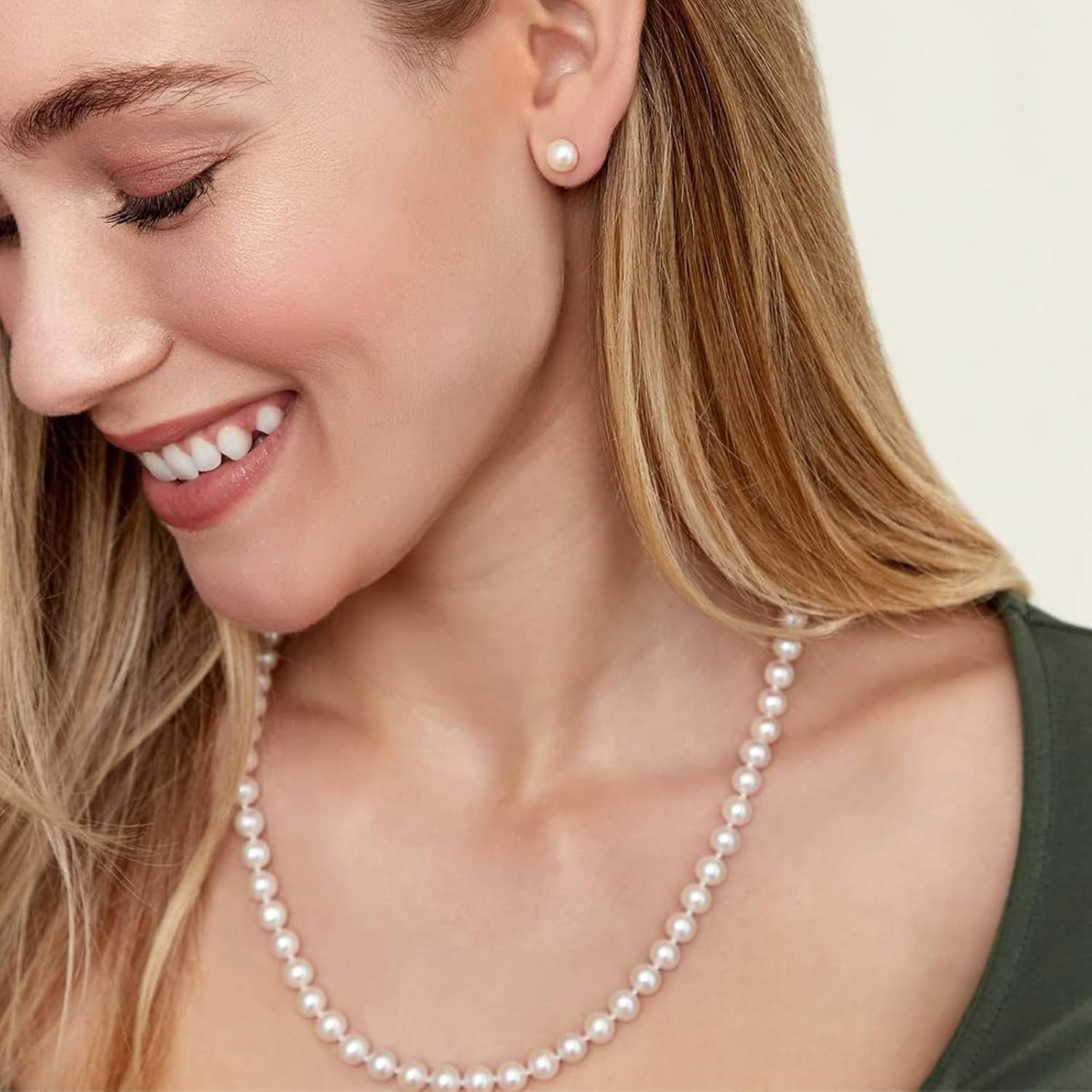 The Pearl Source Real Pearl Necklace AAA  Quality Round White Freshwater Genuine Cultured Pearls |14K Gold Plated Sterling Silver Clasp Pearl Gifts for Christmas, Holidays and Anniversary · v4