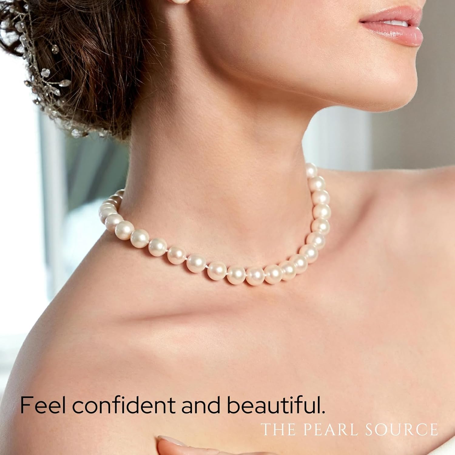 The Pearl Source Real Pearl Necklace AAA  Quality Round White Freshwater Genuine Cultured Pearls |14K Gold Plated Sterling Silver Clasp Pearl Gifts for Christmas, Holidays and Anniversary · v4