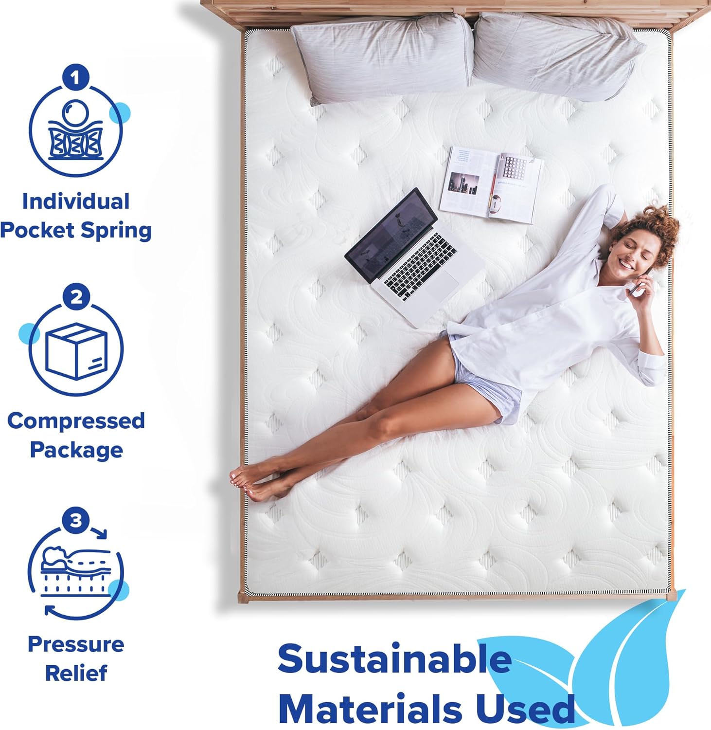 Olee Sleep Full Mattress, 10 Inch Plush Cloud Hybrid Mattress, Gel Infused Memory Foam, Pocket Spring for Support and Pressure Relief, CertiPUR-US Certified, Bed-in-a-Box, Soft, Full Size · v2